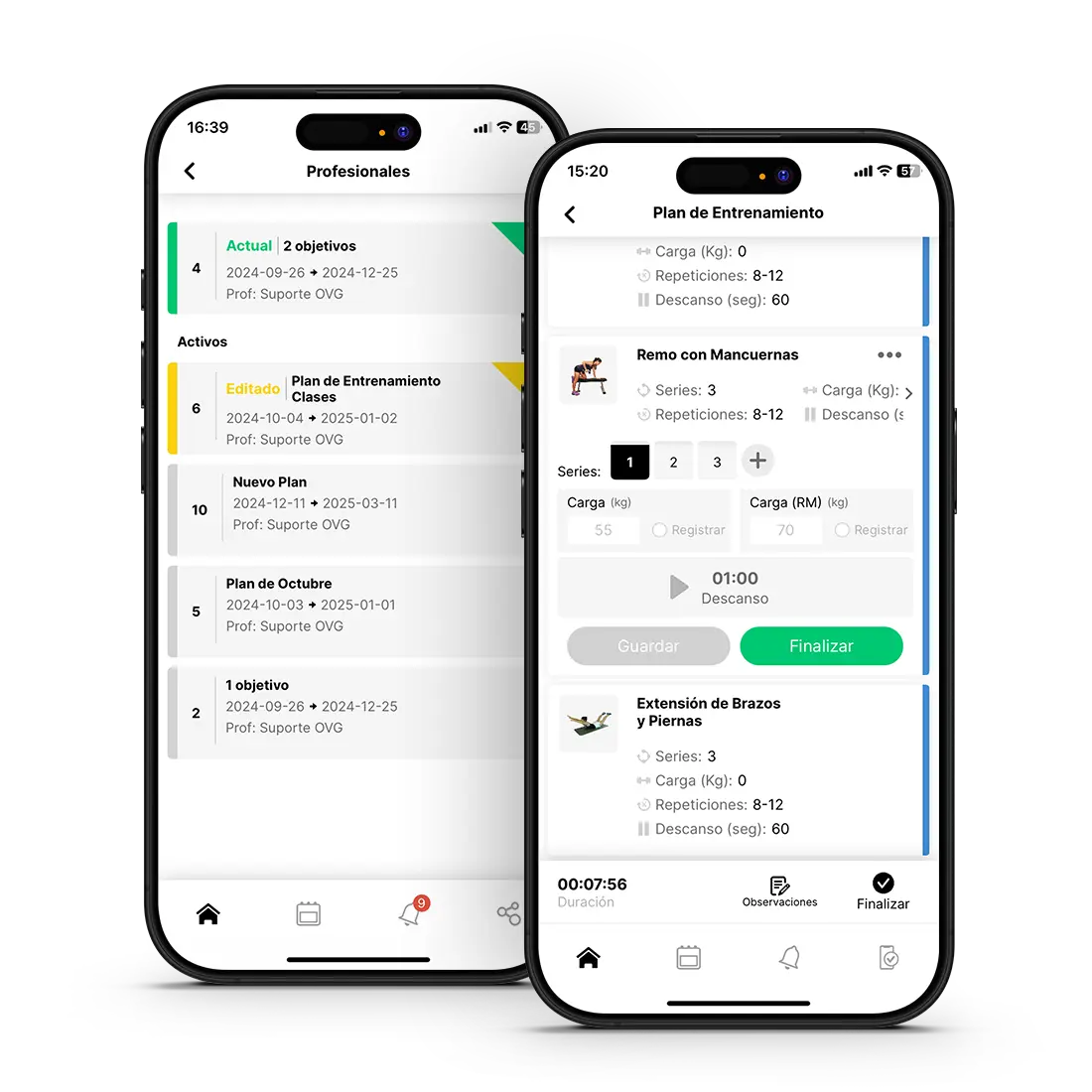 Gestión de las sesiones de PT y los planes de entranamiento 